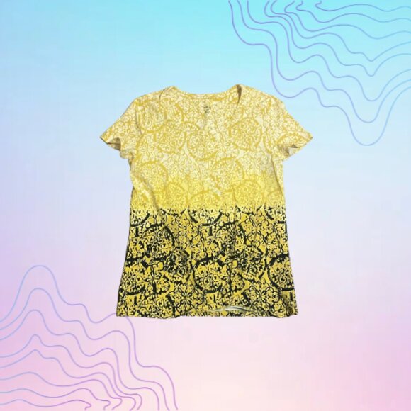 STYLE & CO Women’s Yellow Ombre Print Short Sleeve Top - Picture 1 of 3